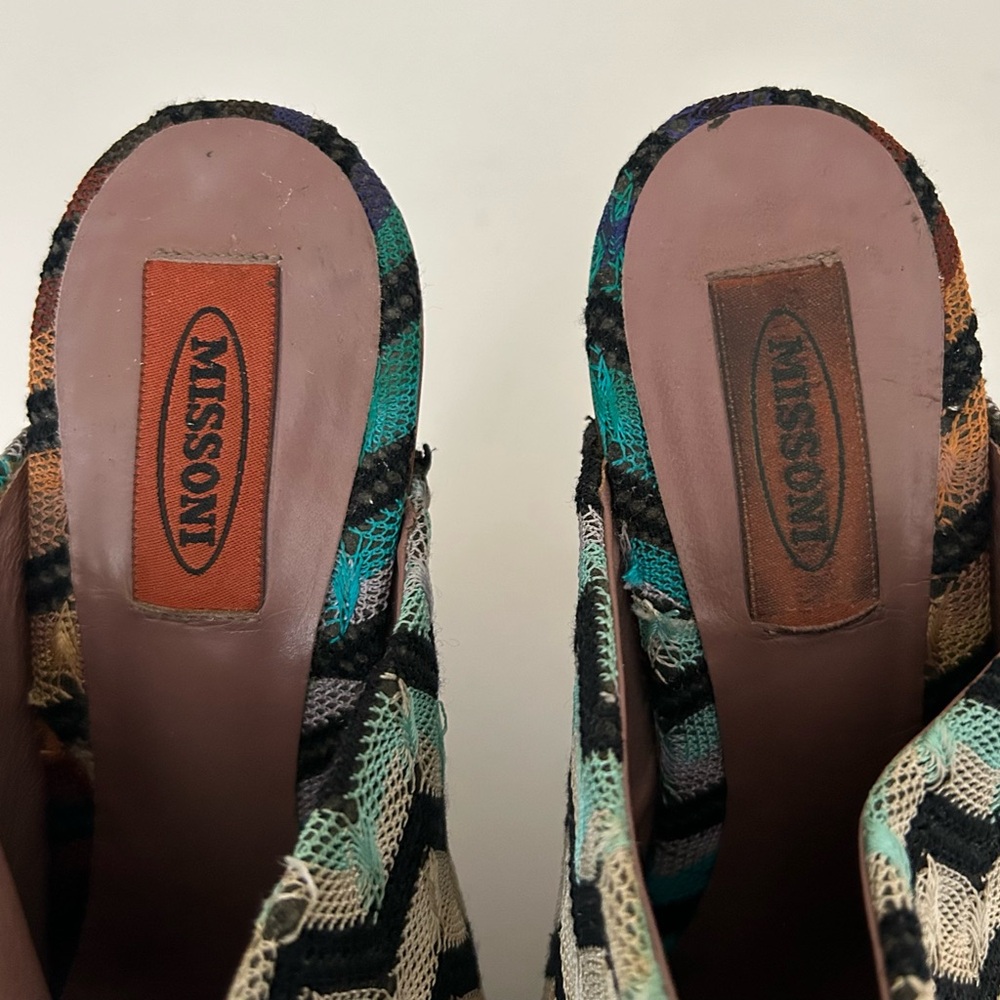 Missoni Crochet-knit Multicolor Round Toe Chevron Print Wood Clog EU 40 US 10 - Picture 10 of 12